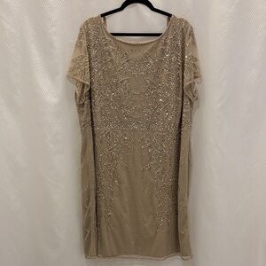J Kara Beige Beaded Mini Dress